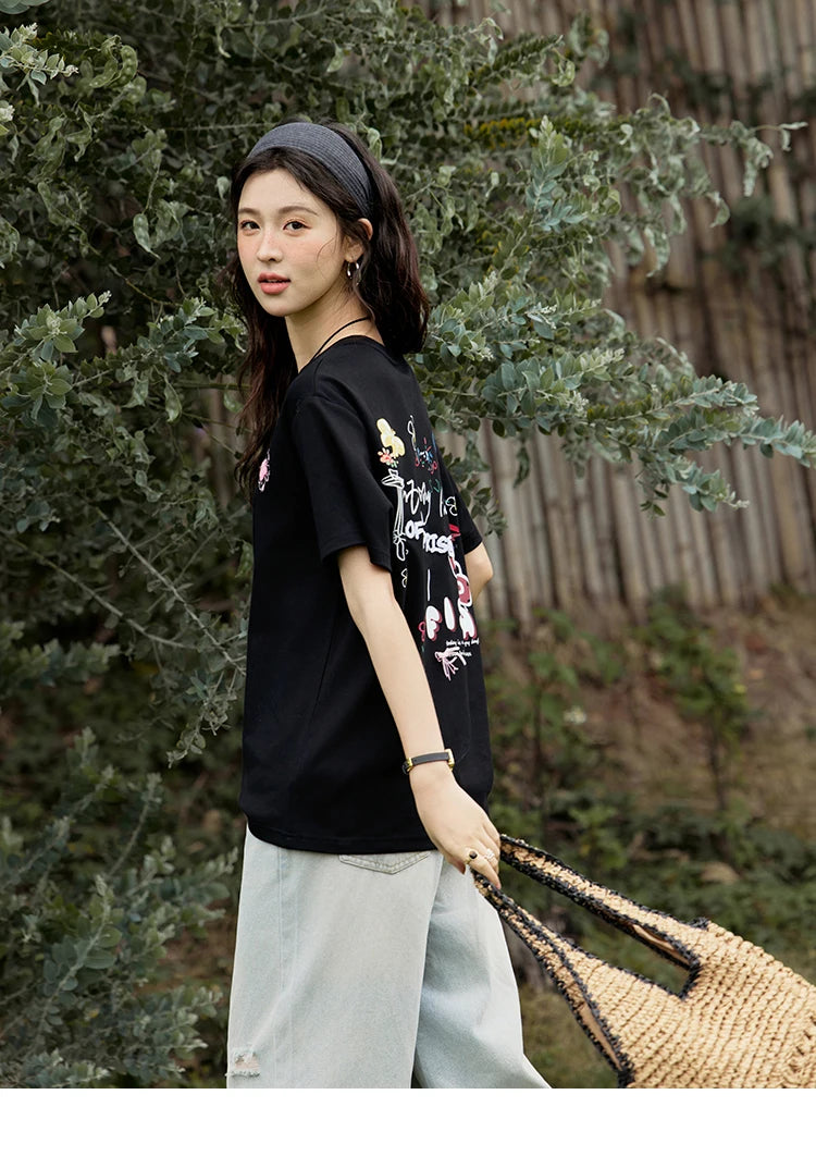 Mishow Graffiti Letter Print Round Neck Tee MXE15T0475