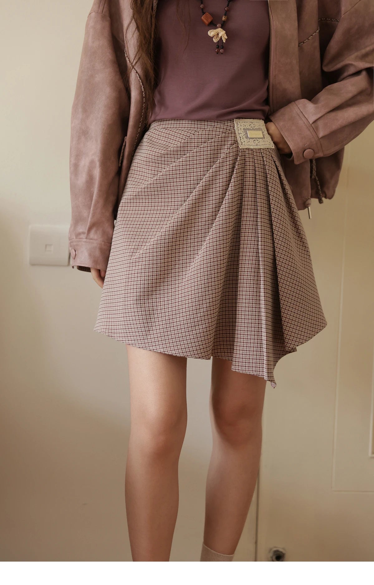 Mishow Purple Plaid Asymmetrical A-Line Skirt MXE45B2411