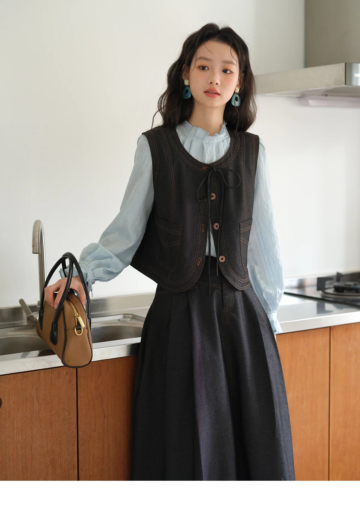 Mishow Deep Blue Imitation Denim Lace-Up Vest MXE41W0797