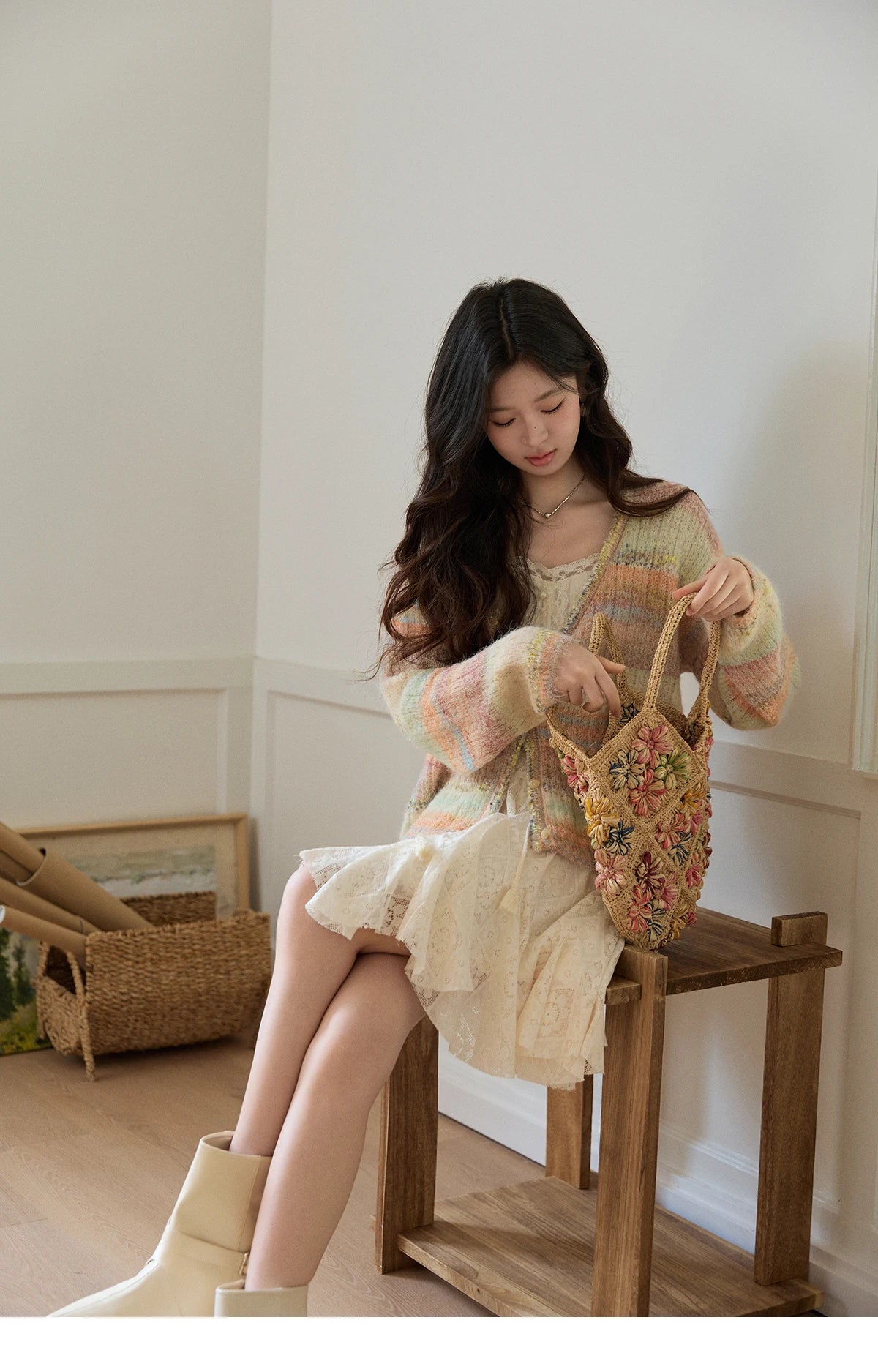Mishow Gradient Striped V-Neck Rainbow Cardigan MXF13Z3019