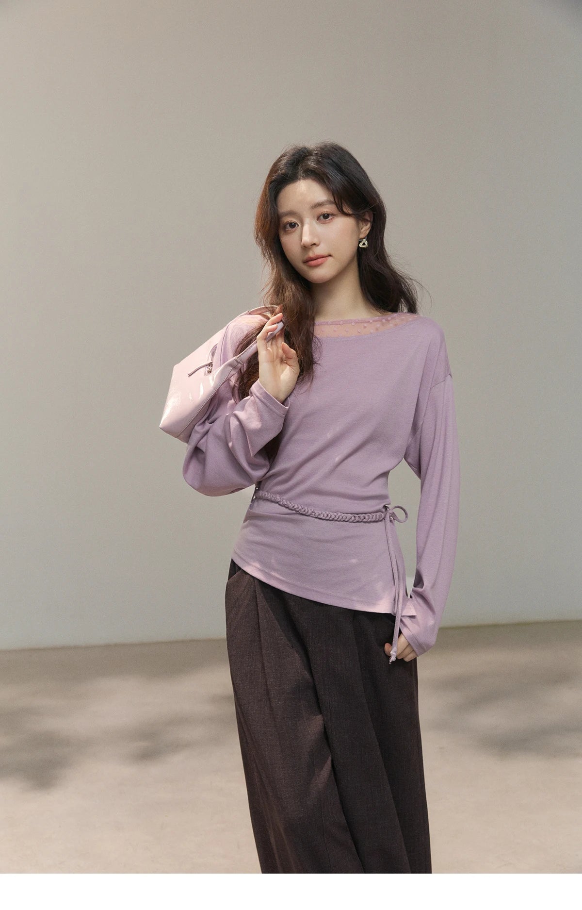 Mishow Mesh Wool Lace Polka Dot Splicing Top MXF13Z3001