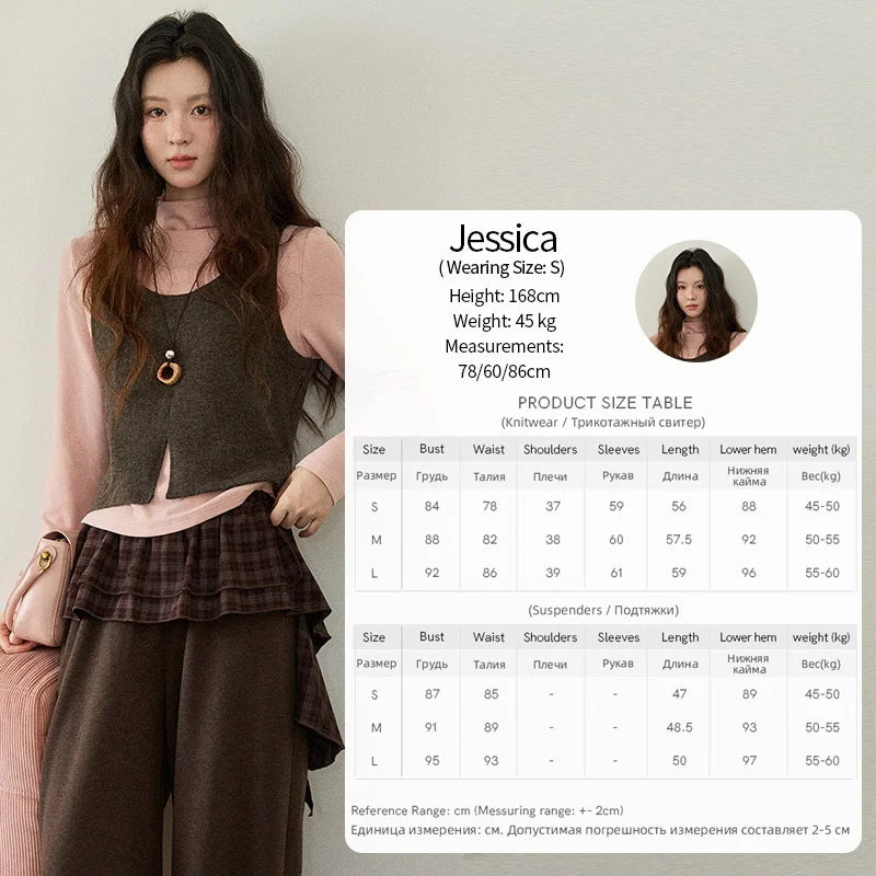 Mishow Retro Turtleneck Top & Square Collar Vest Set MXE88T1440