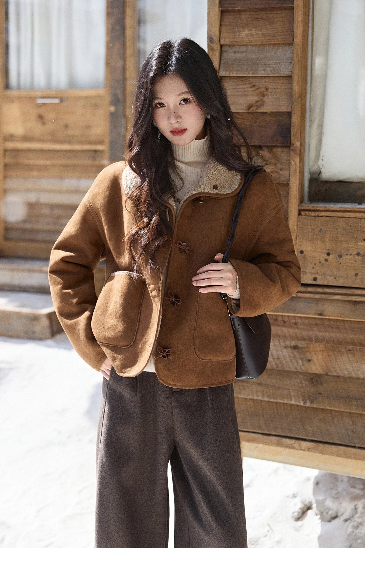 Mishow Brown Reversible Shearling Coat MXE93W1012