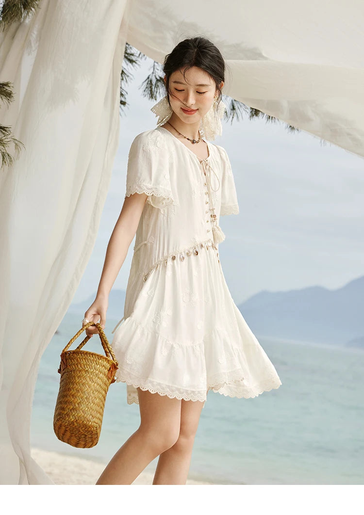 Mishow Bohemian V-Neck Shell Lace Midi Dress MXE33L2195