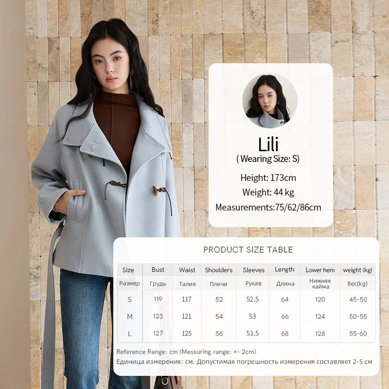 Mishow Blue Double-Breasted Lace Up Woolen Coat MXE51W0872