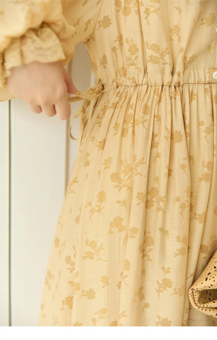 MISHOW Yellow Print Lace Lantern Sleeve Dress MXE47L2527