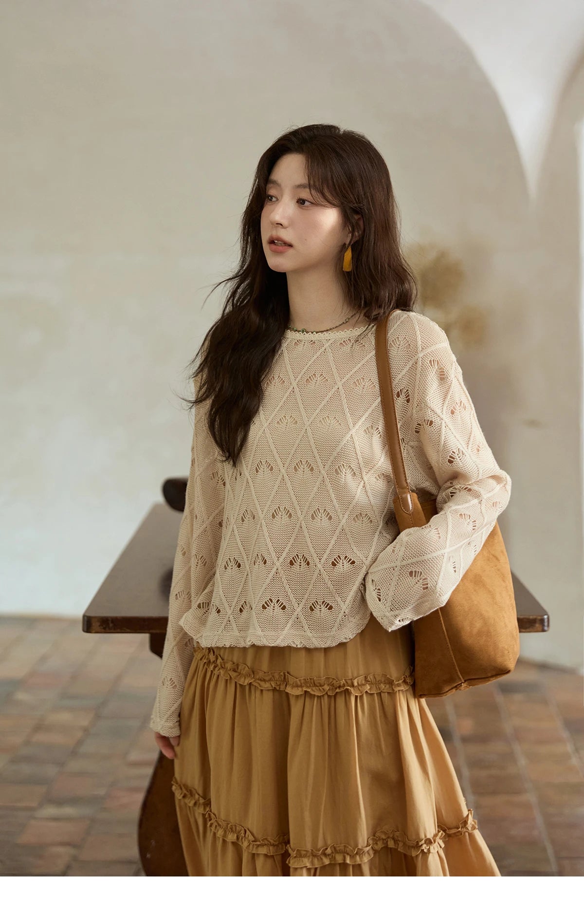 Mishow Diamond Patterned Hollow Scoop Neck Sweater MXE42Z1332