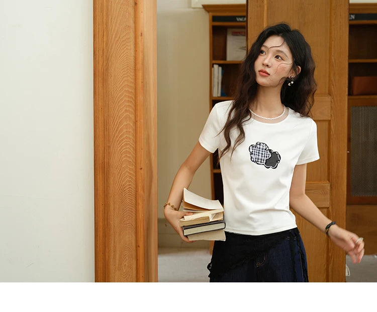 Mishow Lace Edge Splicing Round Neck Tee MXE38T0630