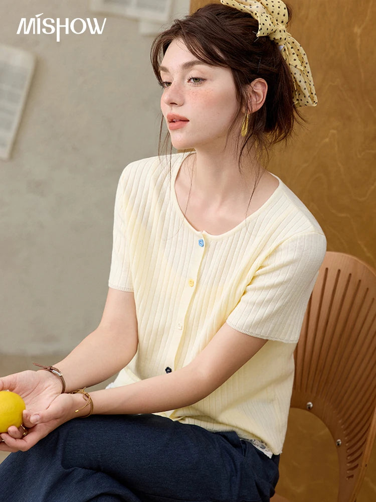 Mishow Short Sleeve Round Neck Summer Cardigan MXE34Z1268
