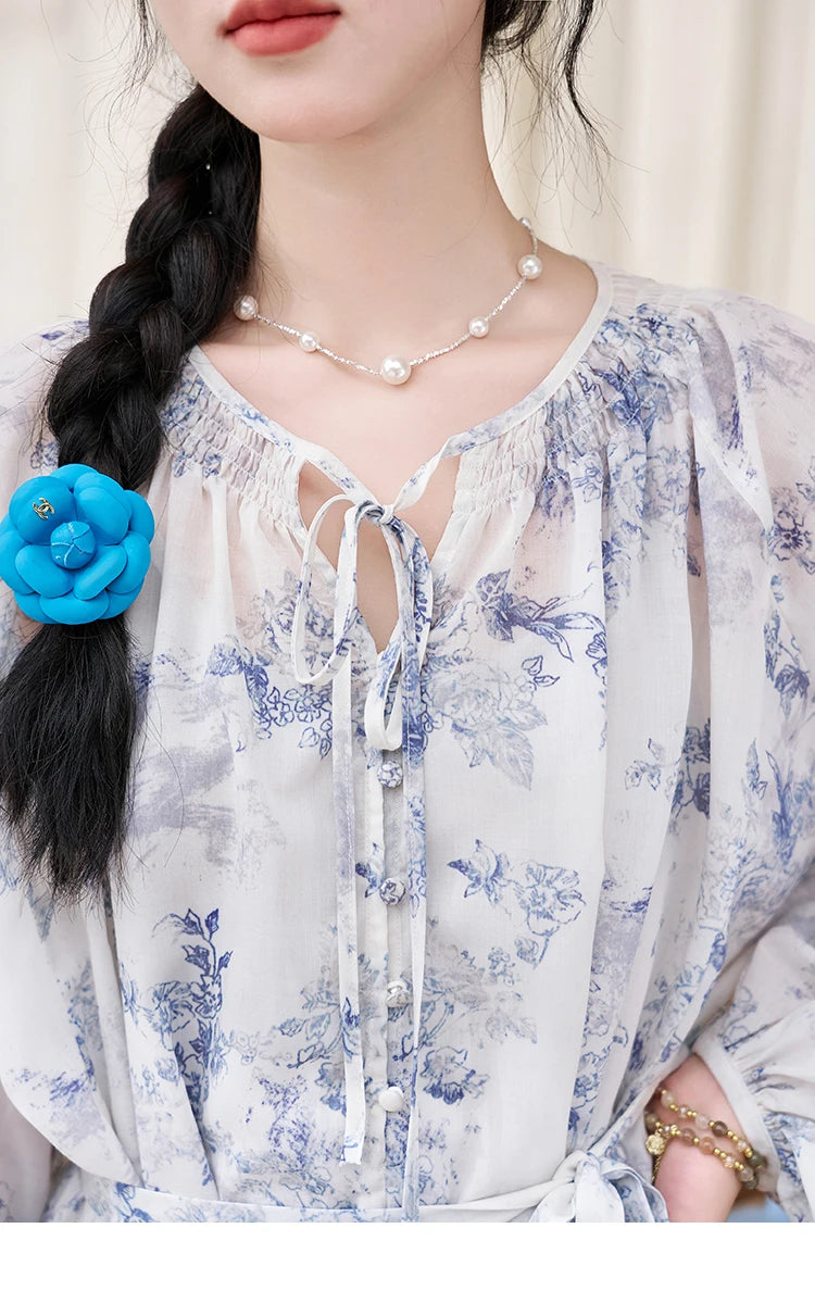 Mishow Fairy Floral Puff Sleeve Chiffon Dress MXD14L1681