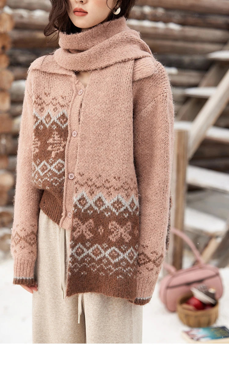 Mishow Fair Isle Christmas Turn-Down Collar Cardigan MXD58Z1036