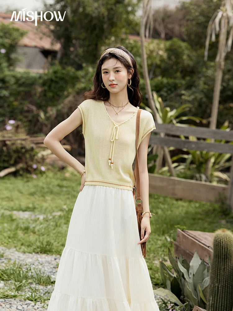 Mishow Office Lady V-Neck Bead Design Pullover MXE33Z1227