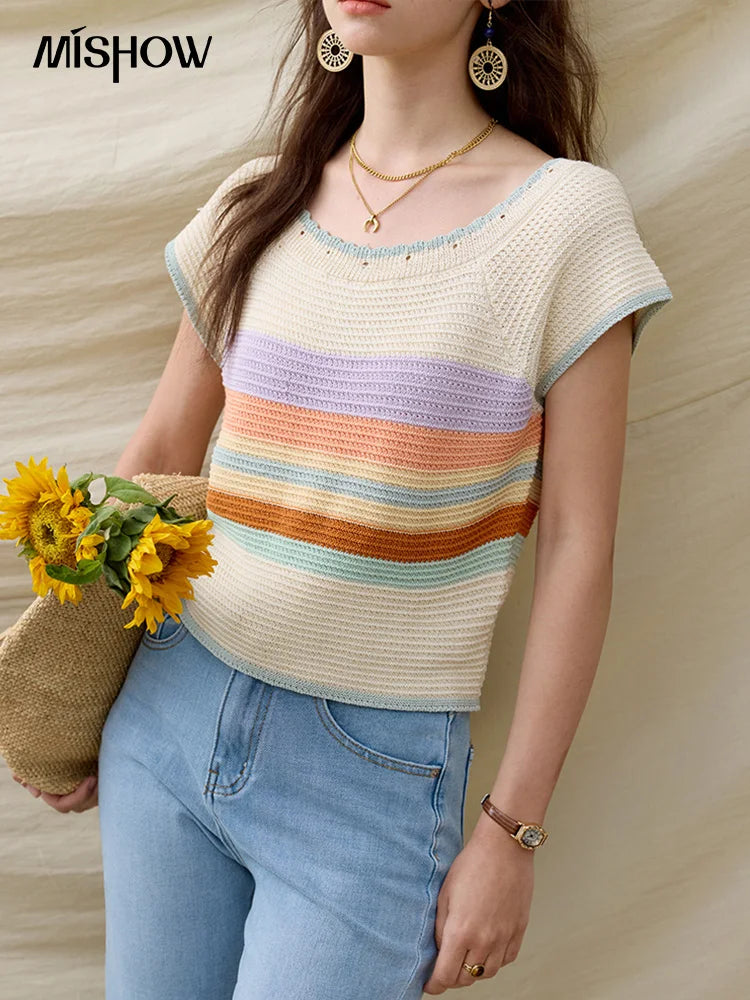 Mishow Striped Round Neck Slim Knit Pullover MXE31Z1222