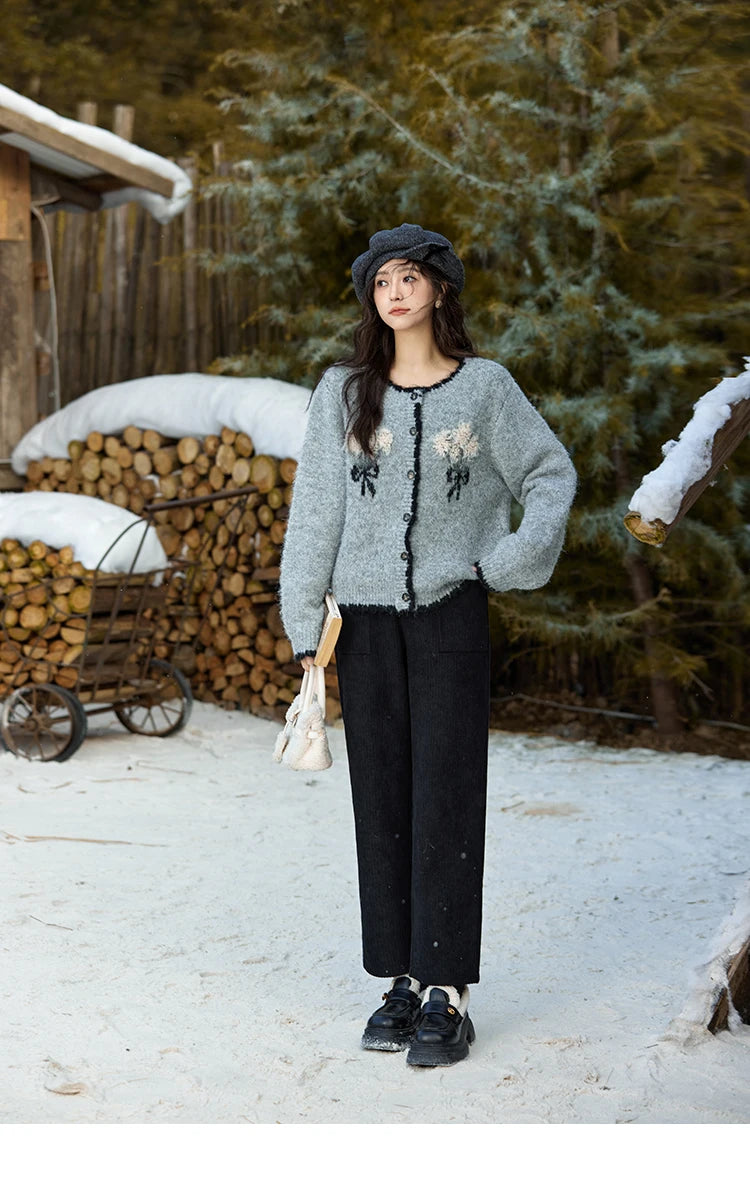 MISHOW Corduroy Pants High Waist Straight Pocket Velvet Inside MXD55K0813