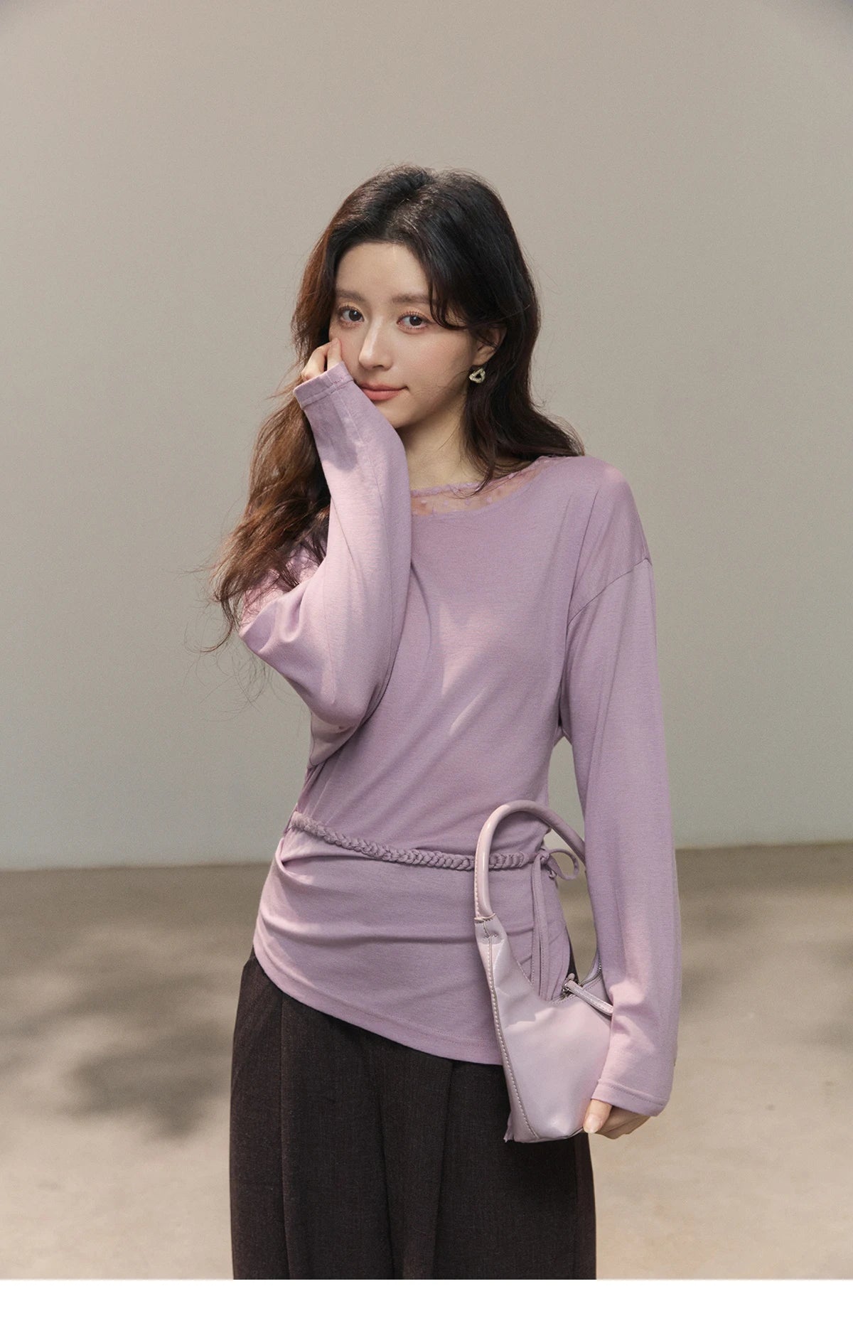 Mishow Mesh Wool Lace Polka Dot Splicing Top MXF13Z3001