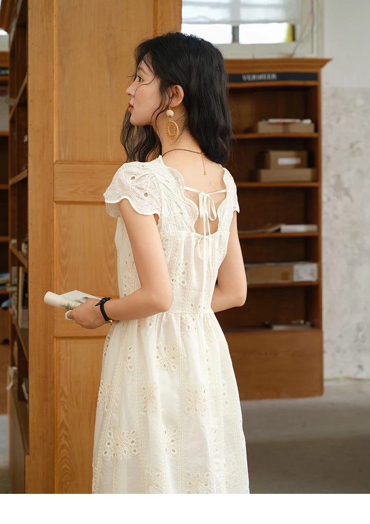 Mishow Flying Sleeve V-Neck Hollow Embroidered Dress MXE39L2404