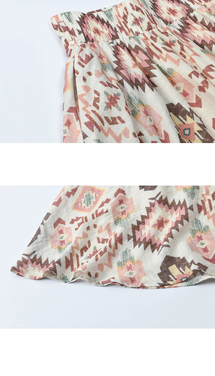 MISHOW Geometric Print Half Skirt Prairie Chic Pocket Vacation A-Line MXE37B0760