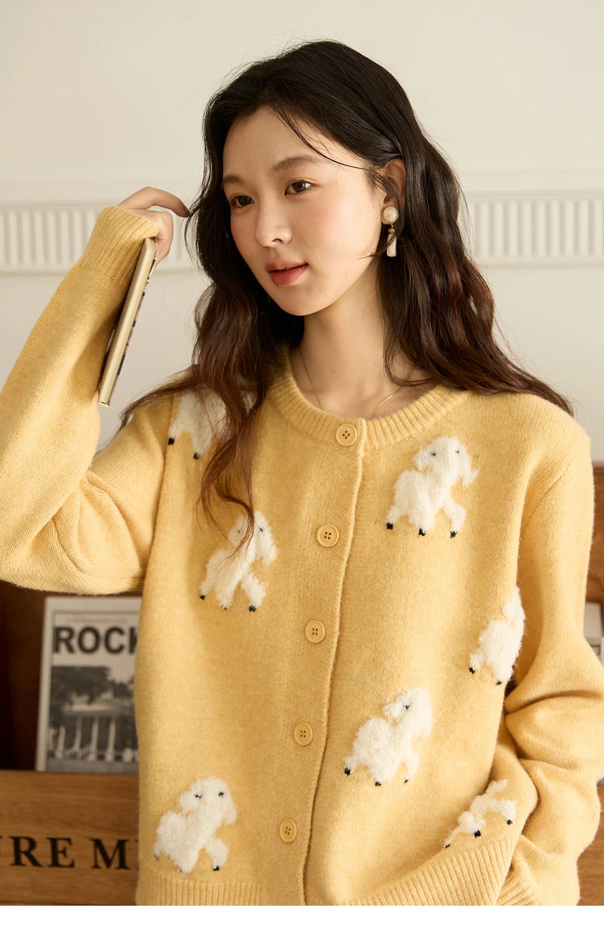 Mishow Lamb Jacquard Round Neck Cardigan MXE48Z2571