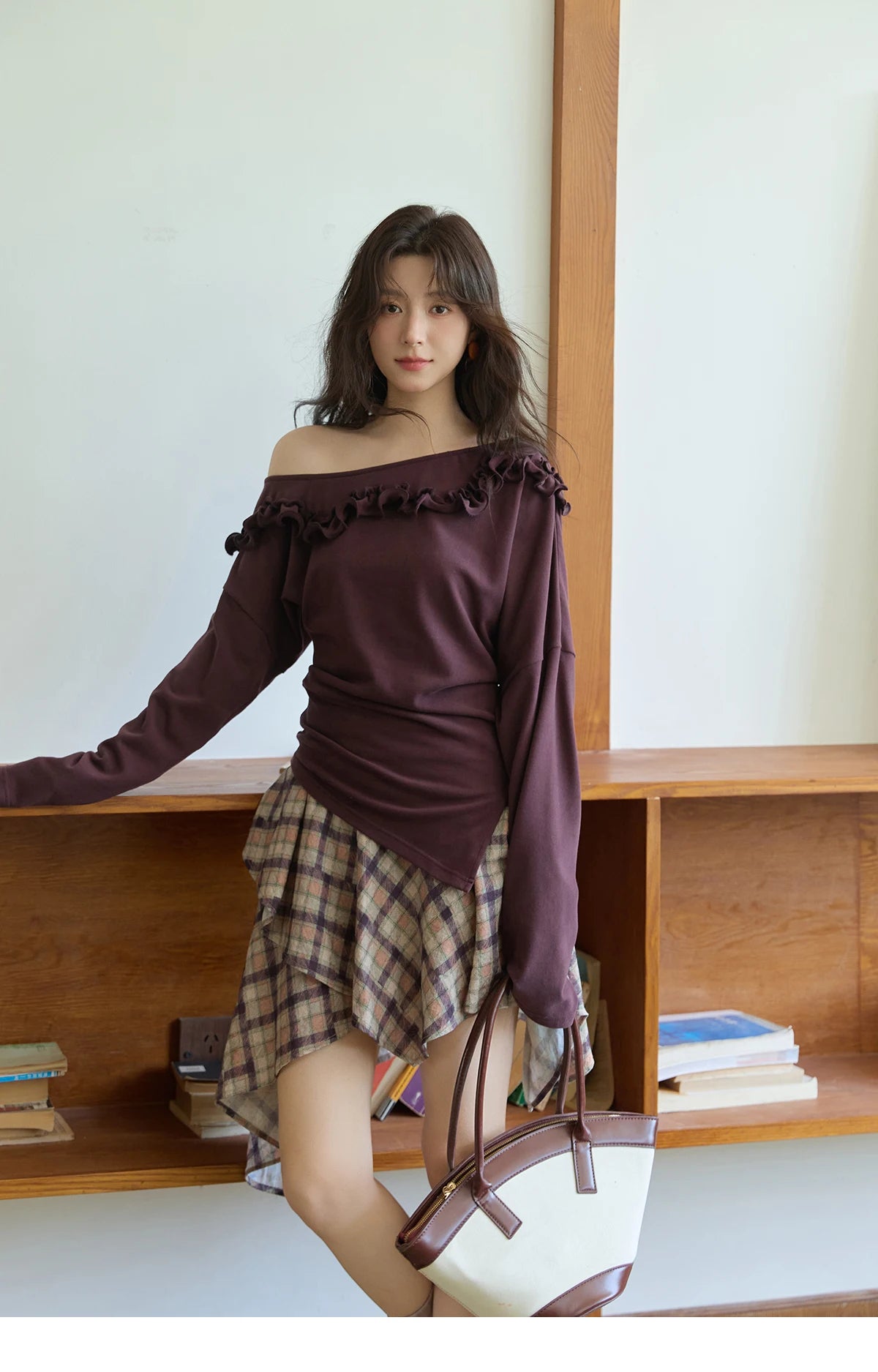 Mishow Purple Plaid Irregular Ruffle Hem Skirt MXE42B2395