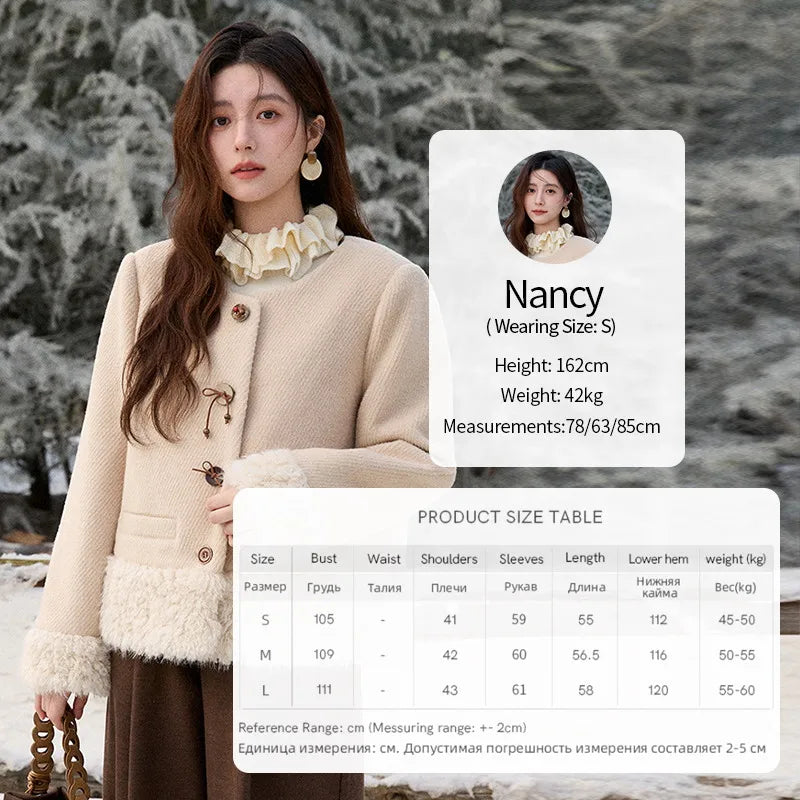Mishow Retro Apricot Wool Plush Splicing Short Coat MXE92W0998