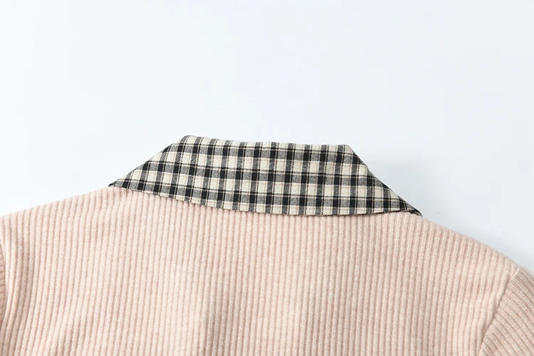 Mishow Plaid Splicing Fake Two-Piece Top MXE13Z1108