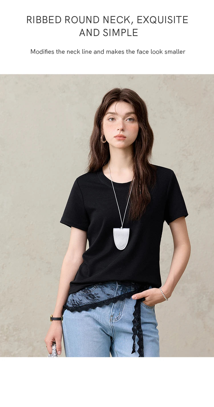 Mishow Solid Straight Shoulder Lace Trim Tee MXE31T0532