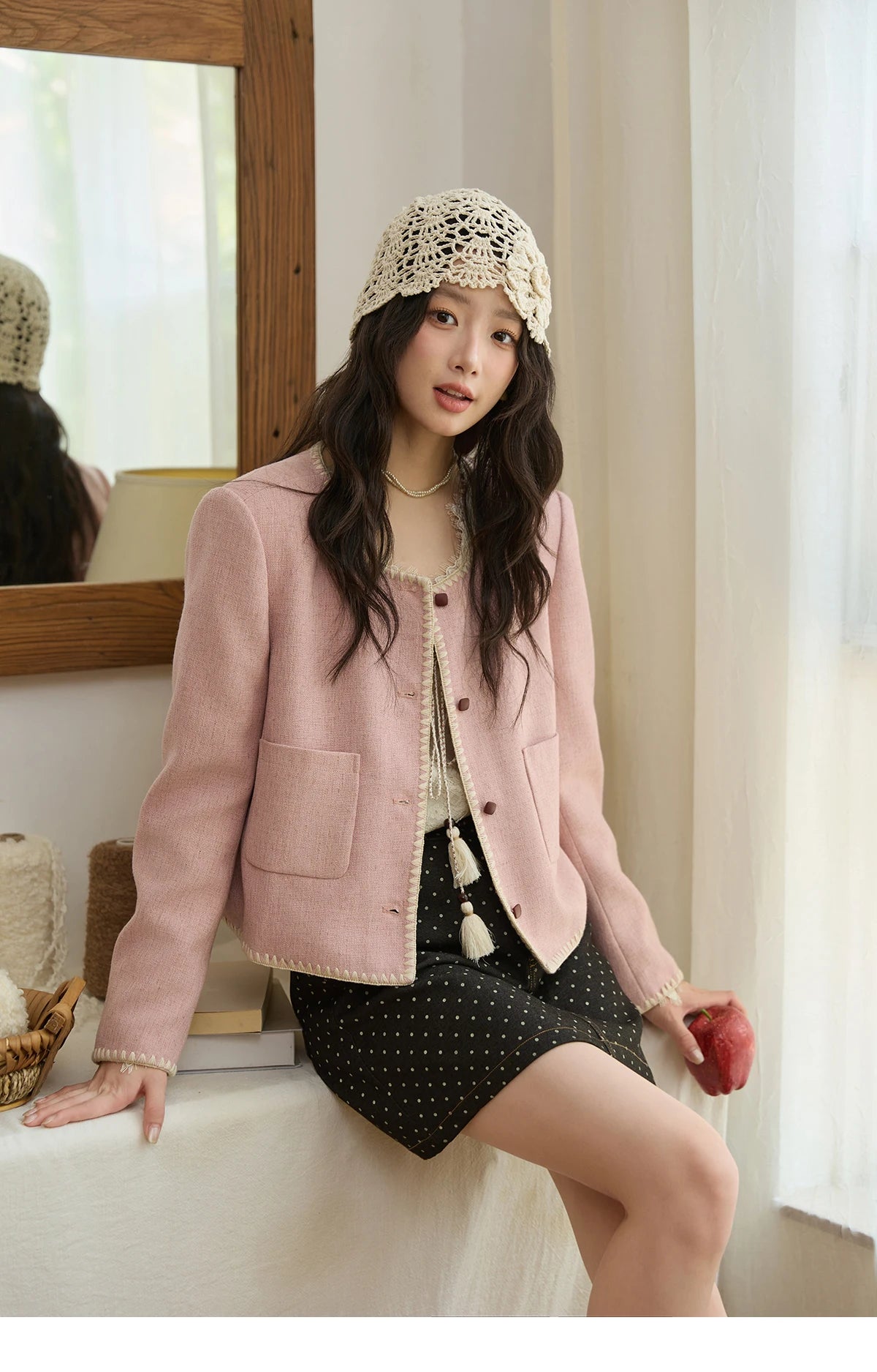 MISHOW Solid Tweed Jacket Round Neck Long Sleeved Short MXE44W0812