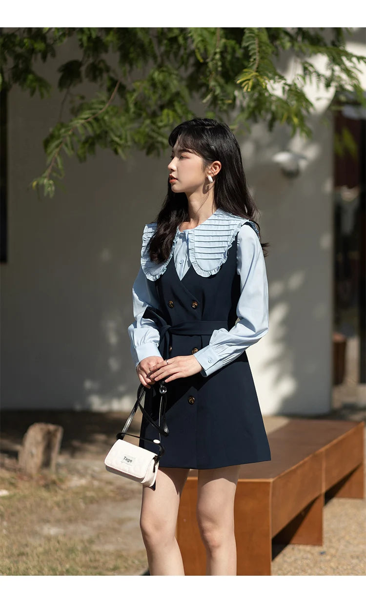 Mishow Korean Doll Collar Vest & Shirt Dress Set MXB12C0199