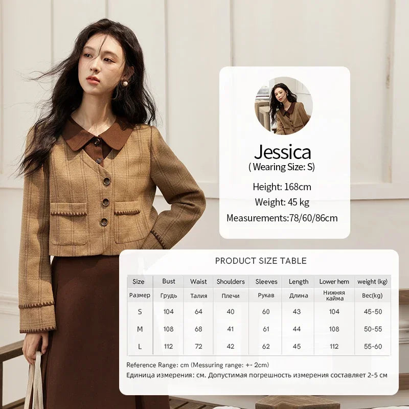 Mishow Plaid Tweed Jacket & Pleated Midi Skirt Set MXD46W0460