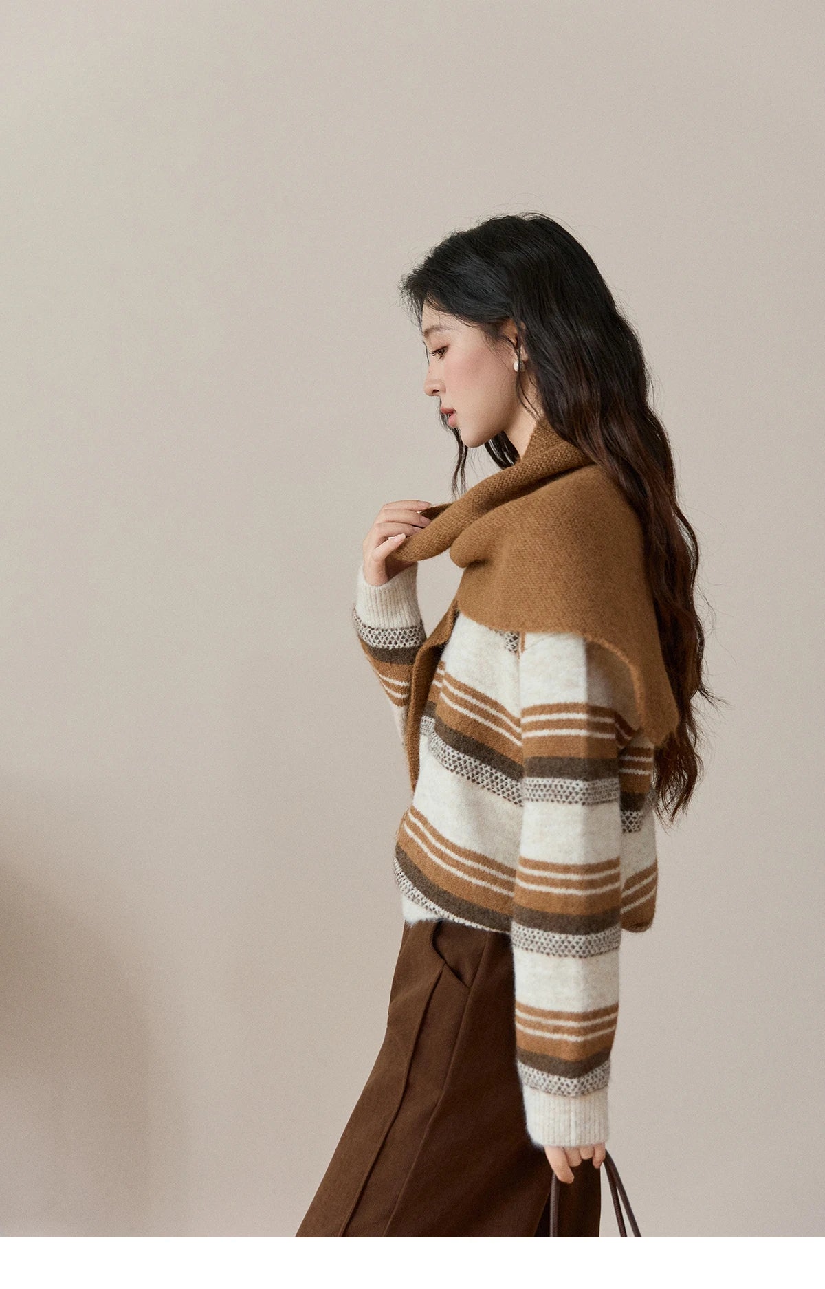 Mishow Wool Blend Retro Striped Sweater with Scarf MXE94Z2987