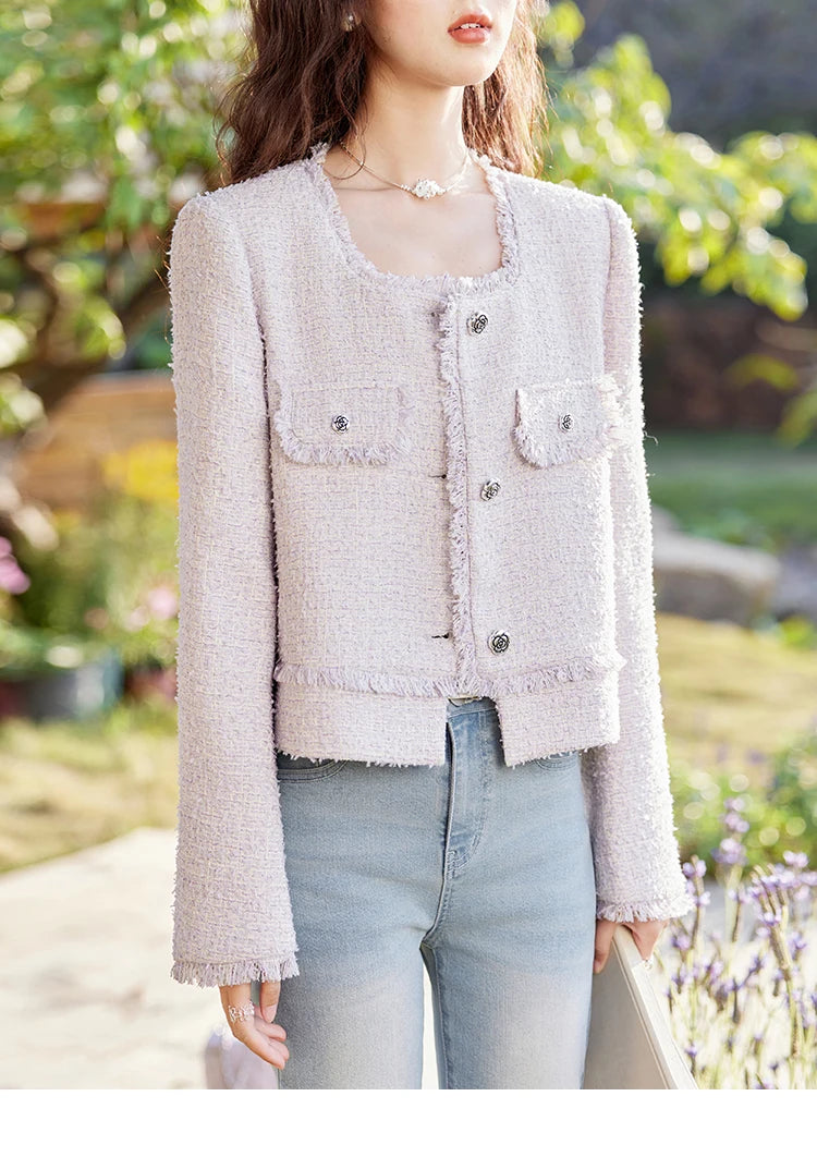 MISHOW Tassel Fragrant Coat Rose Buckle Weave Square Collar MXE13W0733