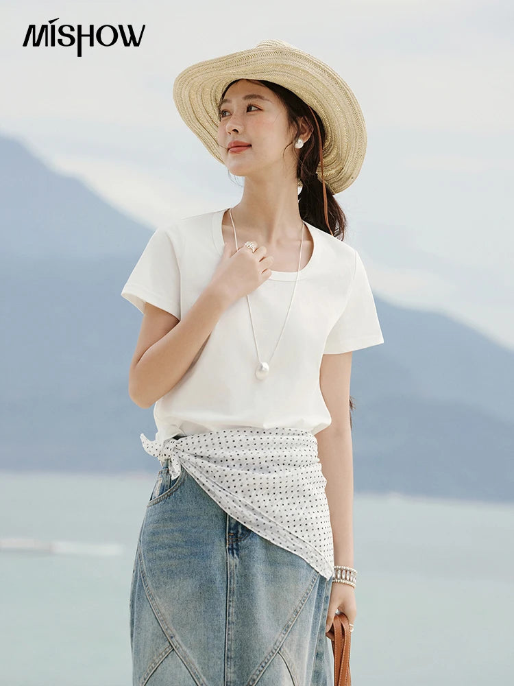 Mishow Solid Square Neck Straight Tee MXE15T0483