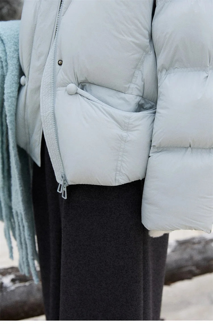 Mishow Blue 90% White Duck Down Hooded Puffer MXE51Y0081