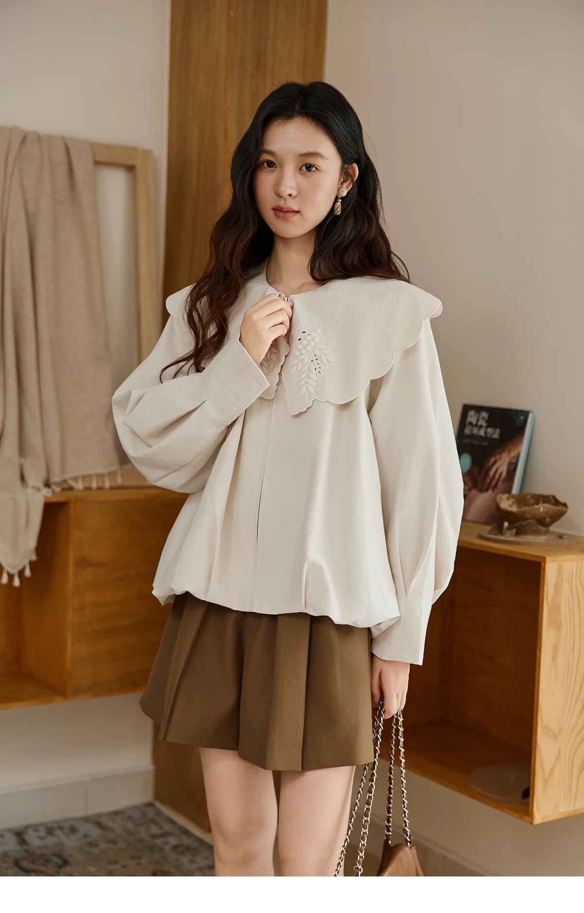 MISHOW Wheat Sprout Embroidery Coat Doll Collar Hem Folded Zipper MXE45W0860