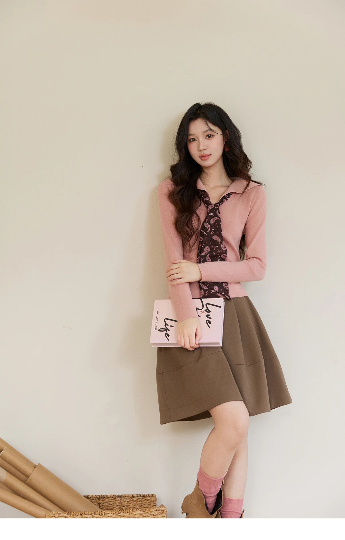 Mishow Pink Polo Neck Detachable Scarf Sweater MXF108Z1032