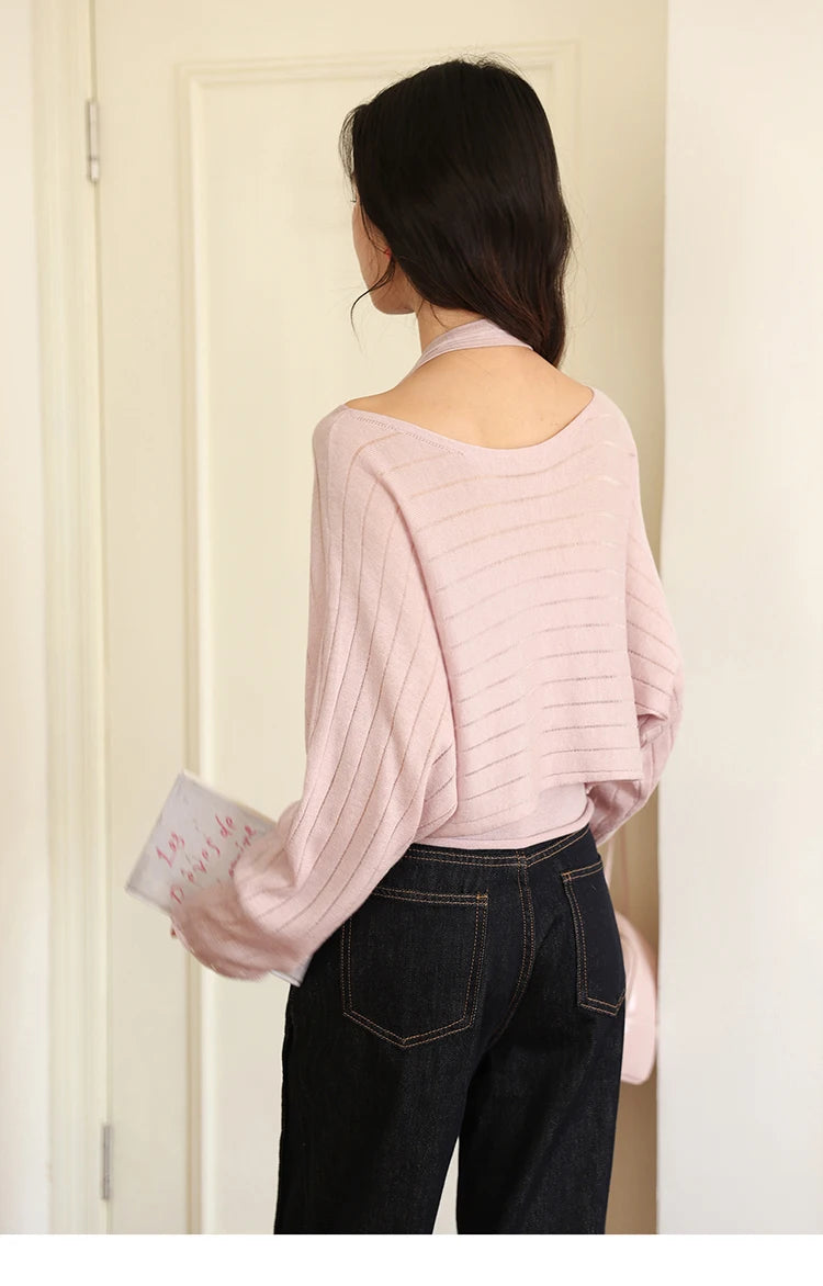 Mishow Striped Hanging Neck Top & Wool Blend Set MXE46T1399