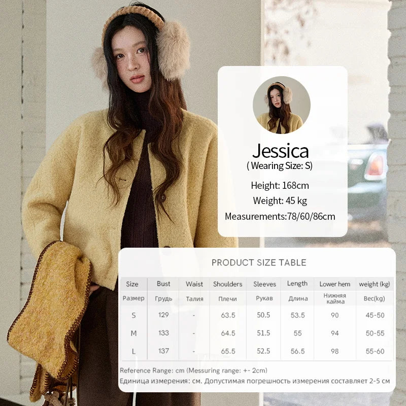 MISHOW Brown Wool Quilted Coat Round Neck Short Loose MXE87W0935