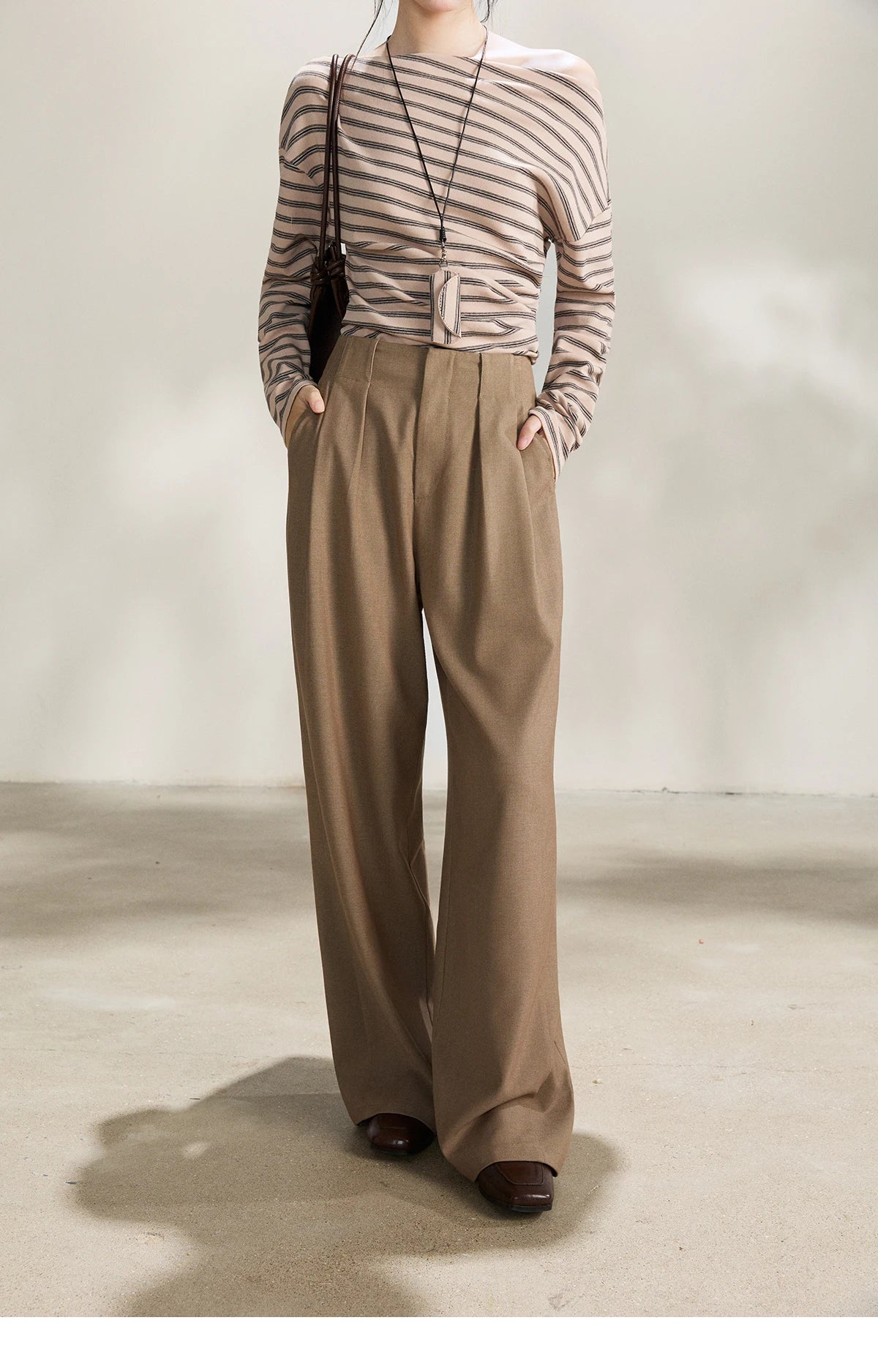 MISHOW Camel Wide Leg Pants High Waist Pleated MXF108K1007