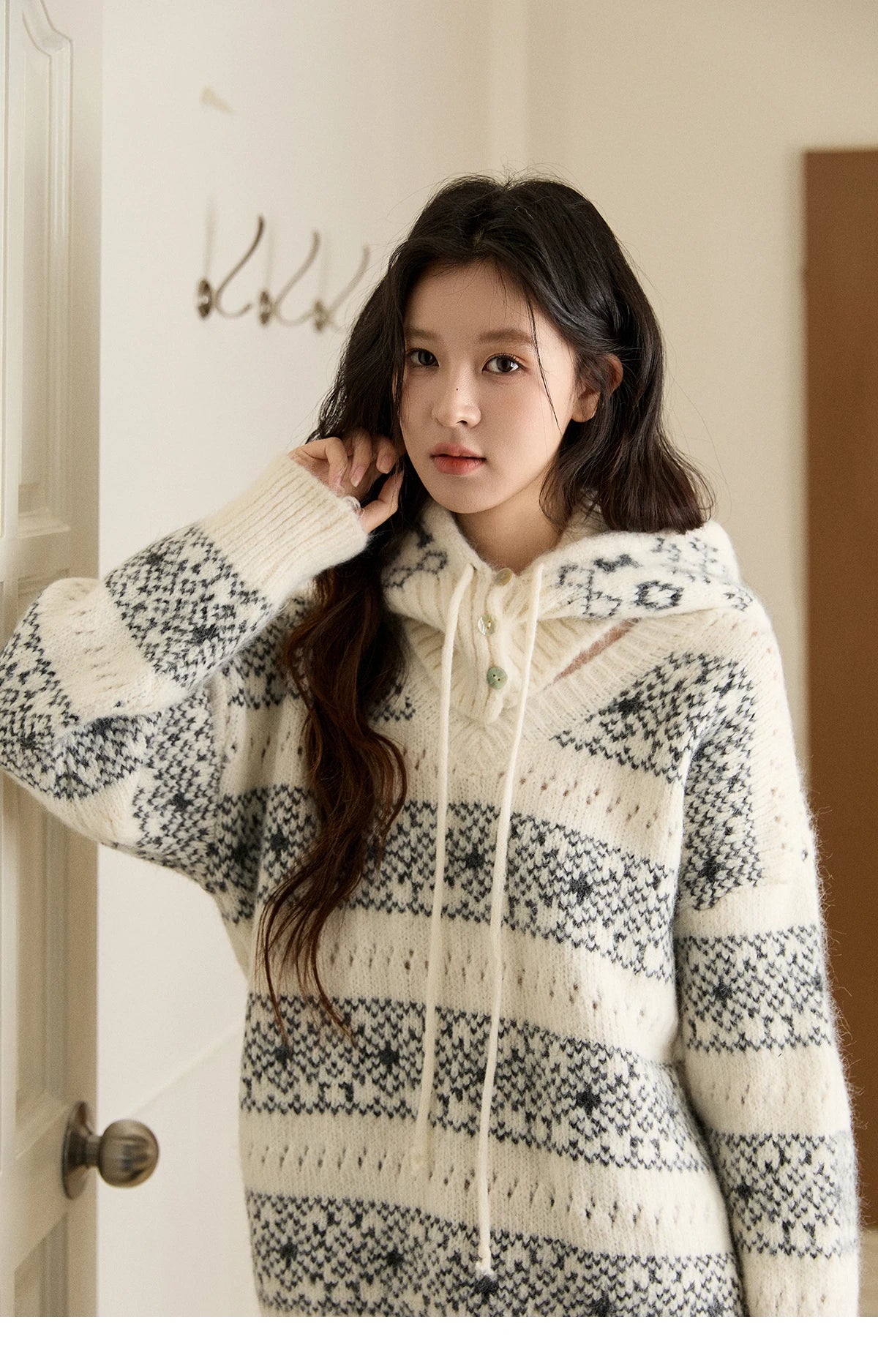 Mishow Fair Isle Removable Hood Sweater MXE94Z2979