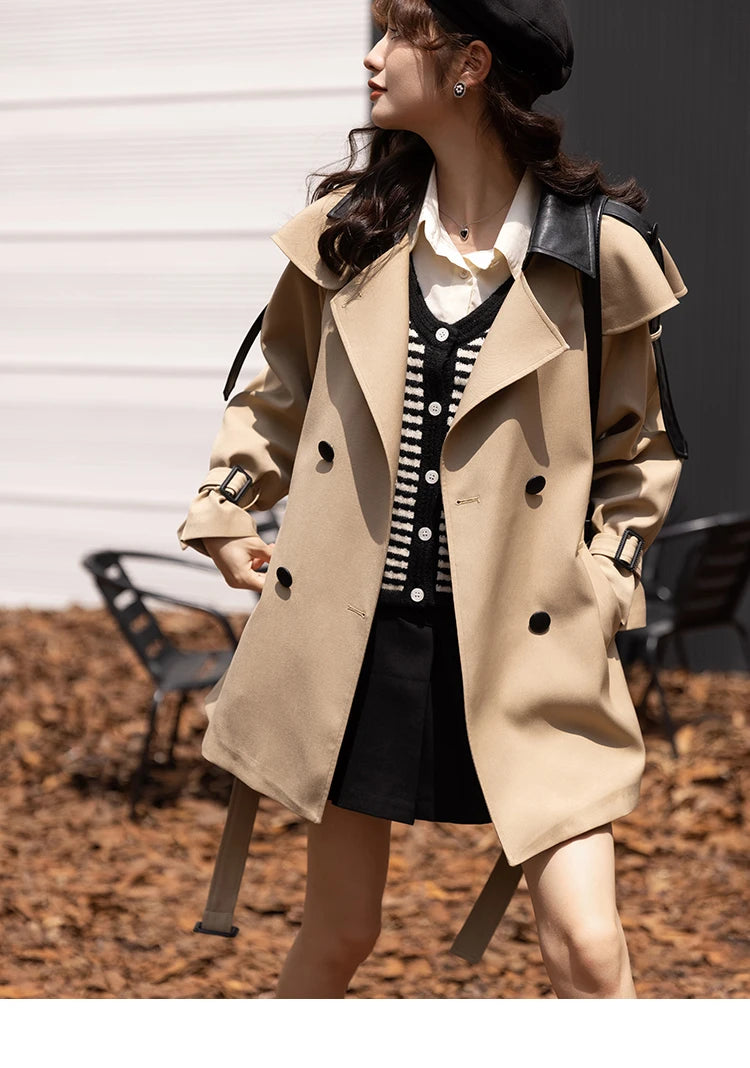 Mishow Polo Collar Patchwork Long Trench Coat MXB33W0399