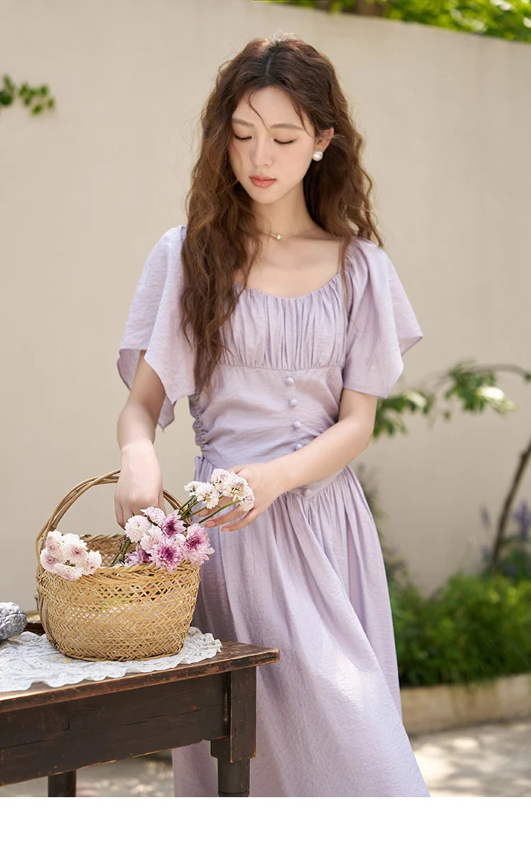 Mishow French Square Collar Butterfly Sleeve Dress MXC38L1407