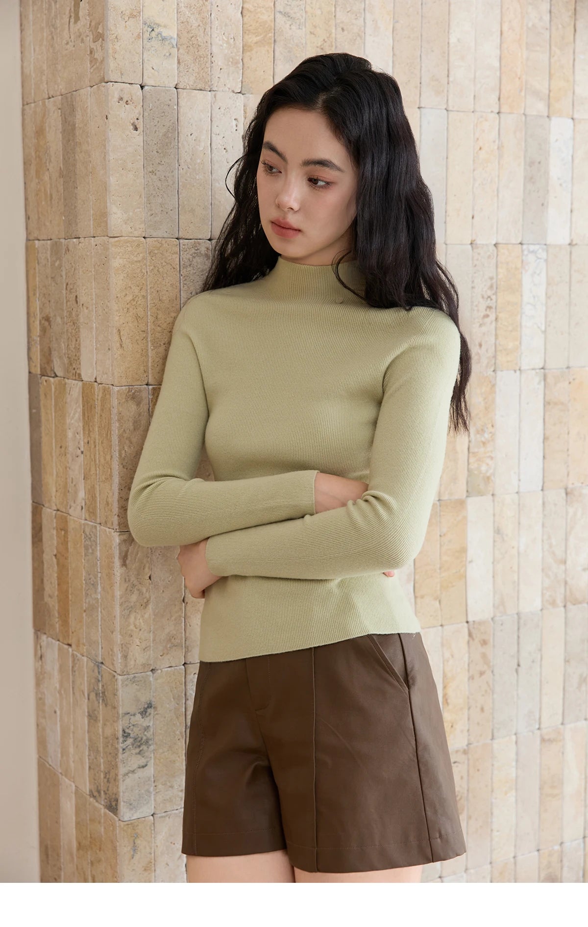 Mishow Minimalist Mock Neck Slim Pullover MXE48Z2583