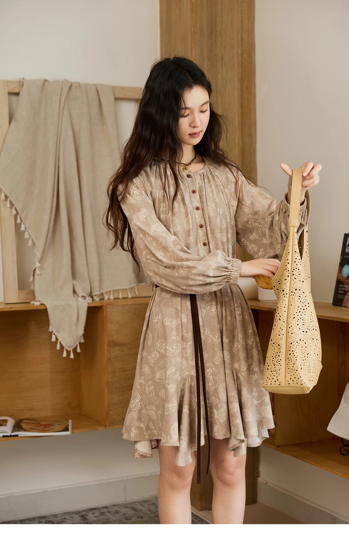 Mishow Cashew Flower Irregular Hem Mid-Length Dress MXE48L2513