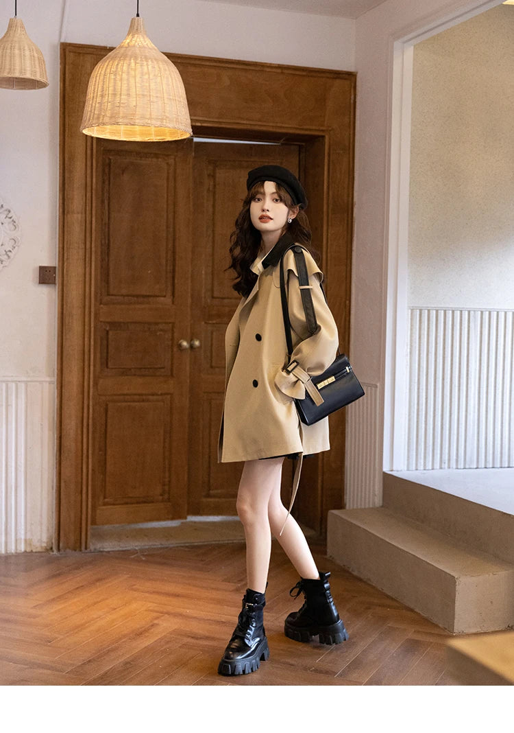 Mishow Polo Collar Patchwork Long Trench Coat MXB33W0399