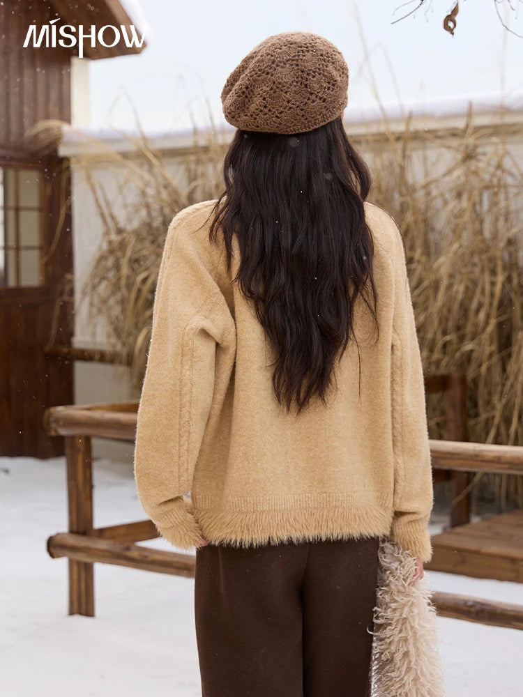 Mishow Yellow Cable Plush Hem Stitching Sweater MXE88Z2674