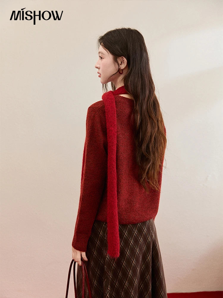 Mishow Christmas Red Jacquard Pony Sweater MXE94Z2861