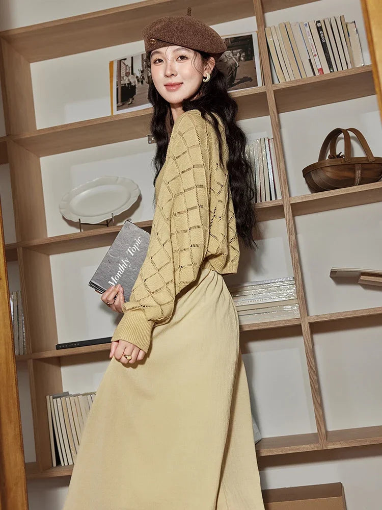 Mishow Hanging Neck Dress & Hollow Knit Cardigan Set MPD42L2040