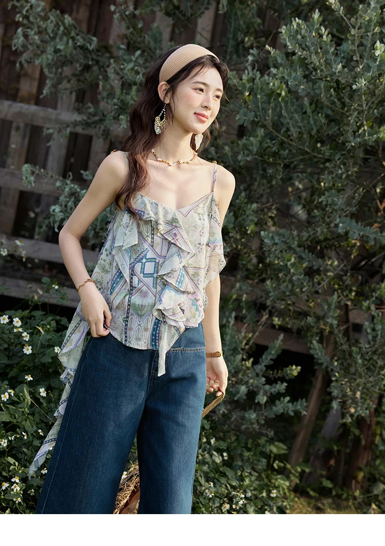 Mishow Plaid Ruffled Layer Chiffon Camisole MXE33X1803