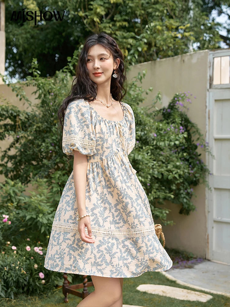 Mishow French Floral U-Neck Lace-Up Doll Dress MXD27L1898