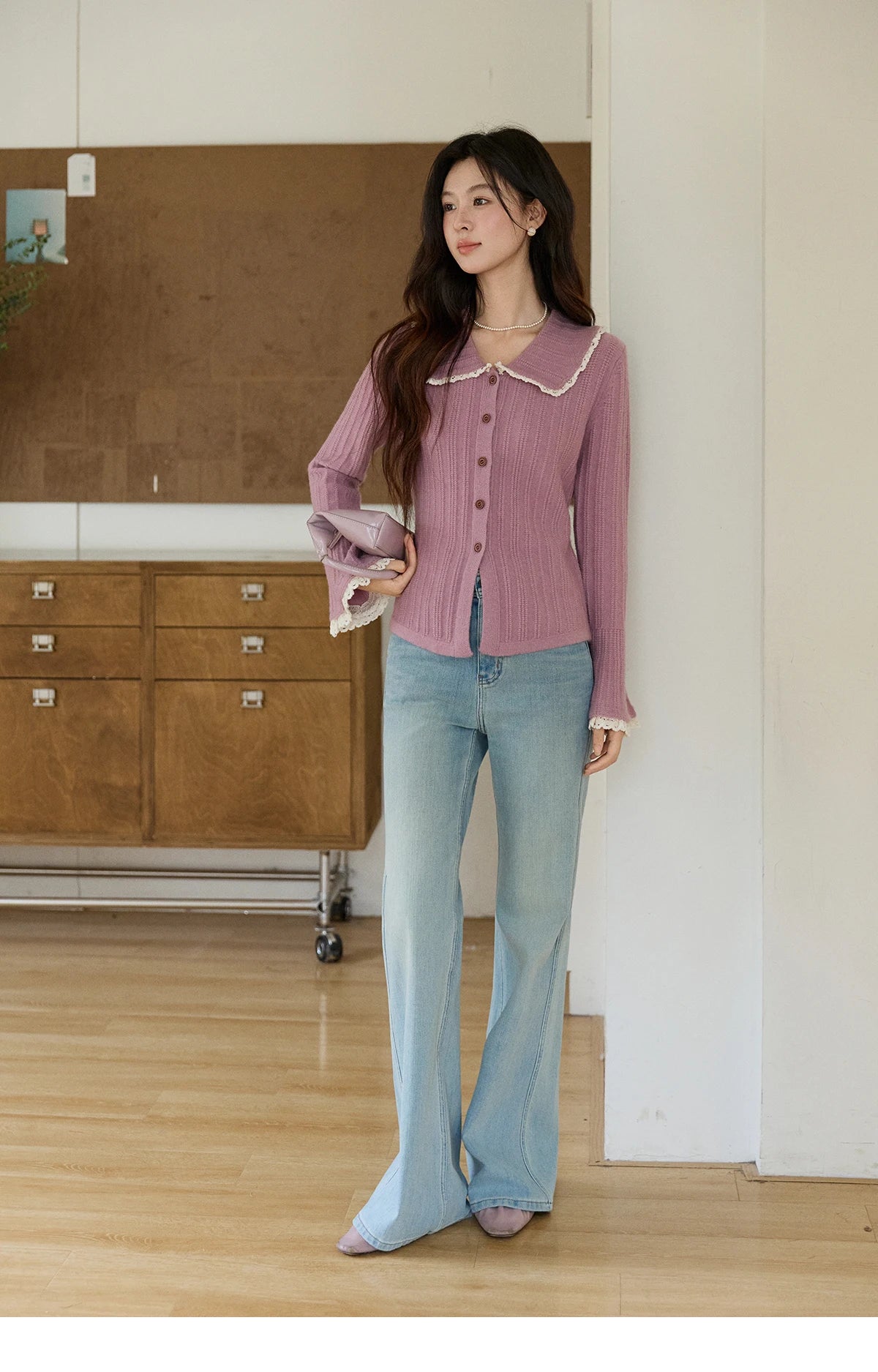 Mishow Lilac Peter Pan Collar Flare Sleeve Cardigan MXF11Z2994